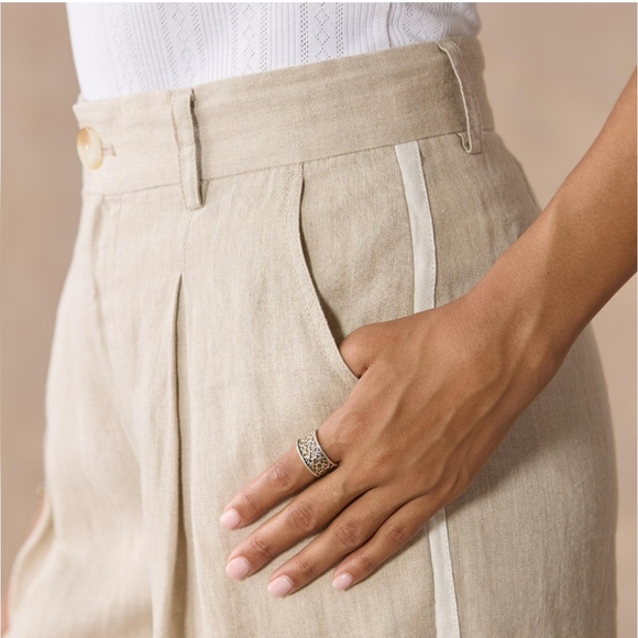 NWT Sundance Bellamy Pleated Linen Pants Size 16 Natural Beige Wide Leg - Picture 4 of 11